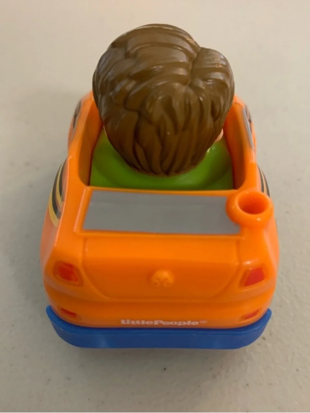 Fisher Price Little People Wheelies Orange Car Brown Hair Boy Driver Green Shirt